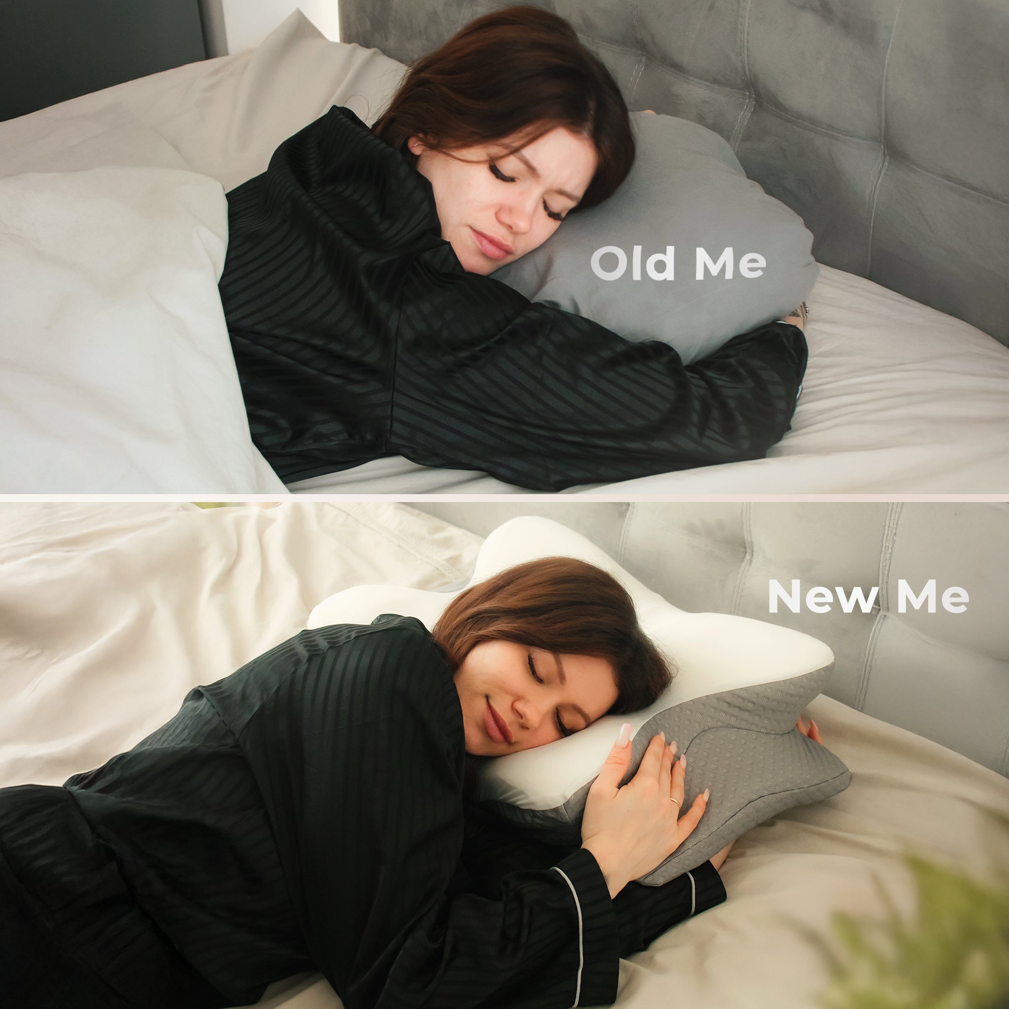 Comparison of sleeping on a regular pillow and sleeping on the CloudEaze™ AuroraNest™ Pillow