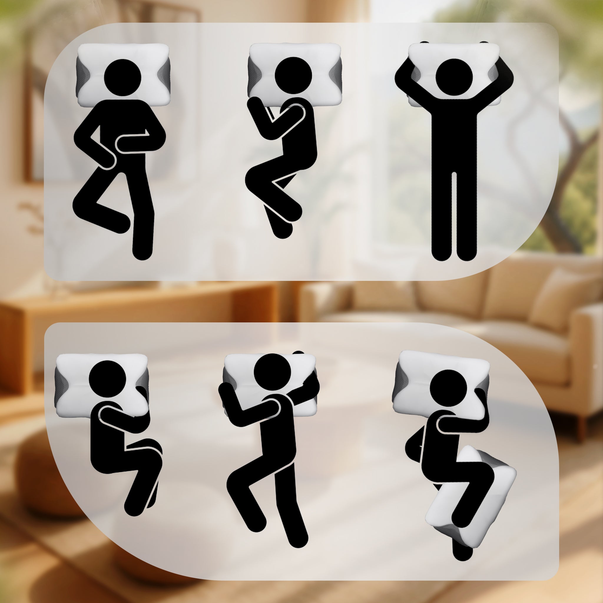 Illustrations of sleeping positions with the AuroraNest™ Pillow